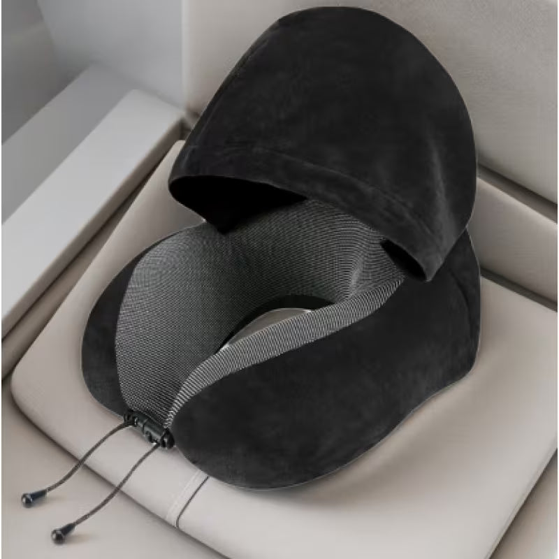 Travel Neck Pillow with Hood & Eye Mask
