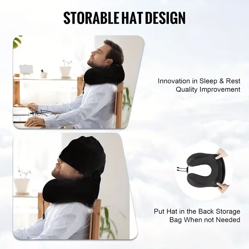Travel Neck Pillow with Hood & Eye Mask