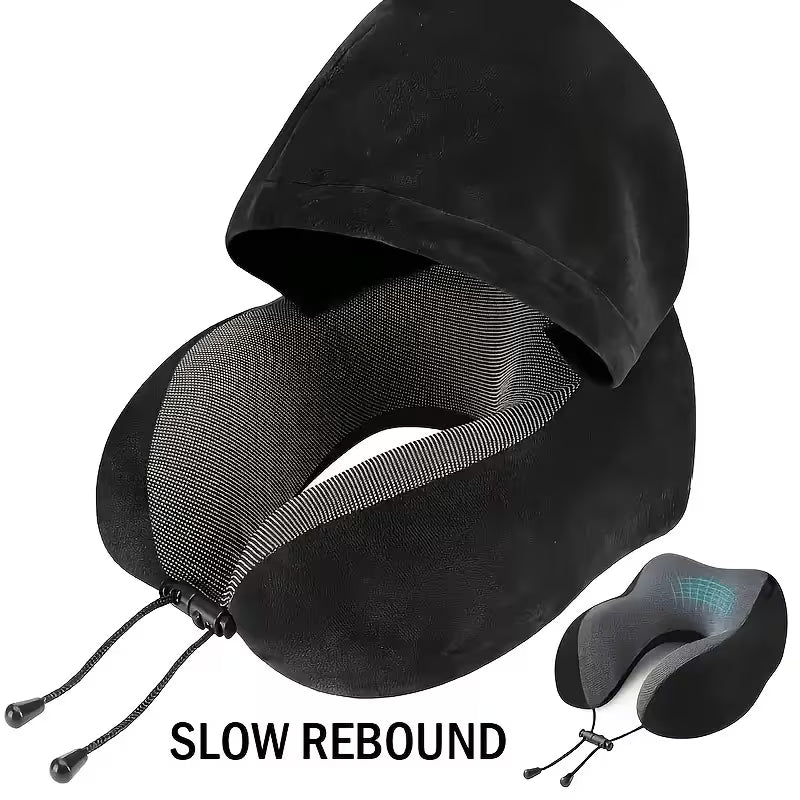 Travel Neck Pillow with Hood & Eye Mask